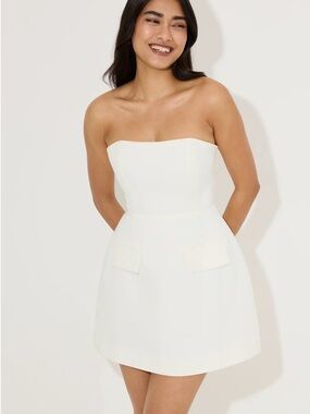 Oddmuse Strapless White Mini Dress - Elegant A-Line Medium
